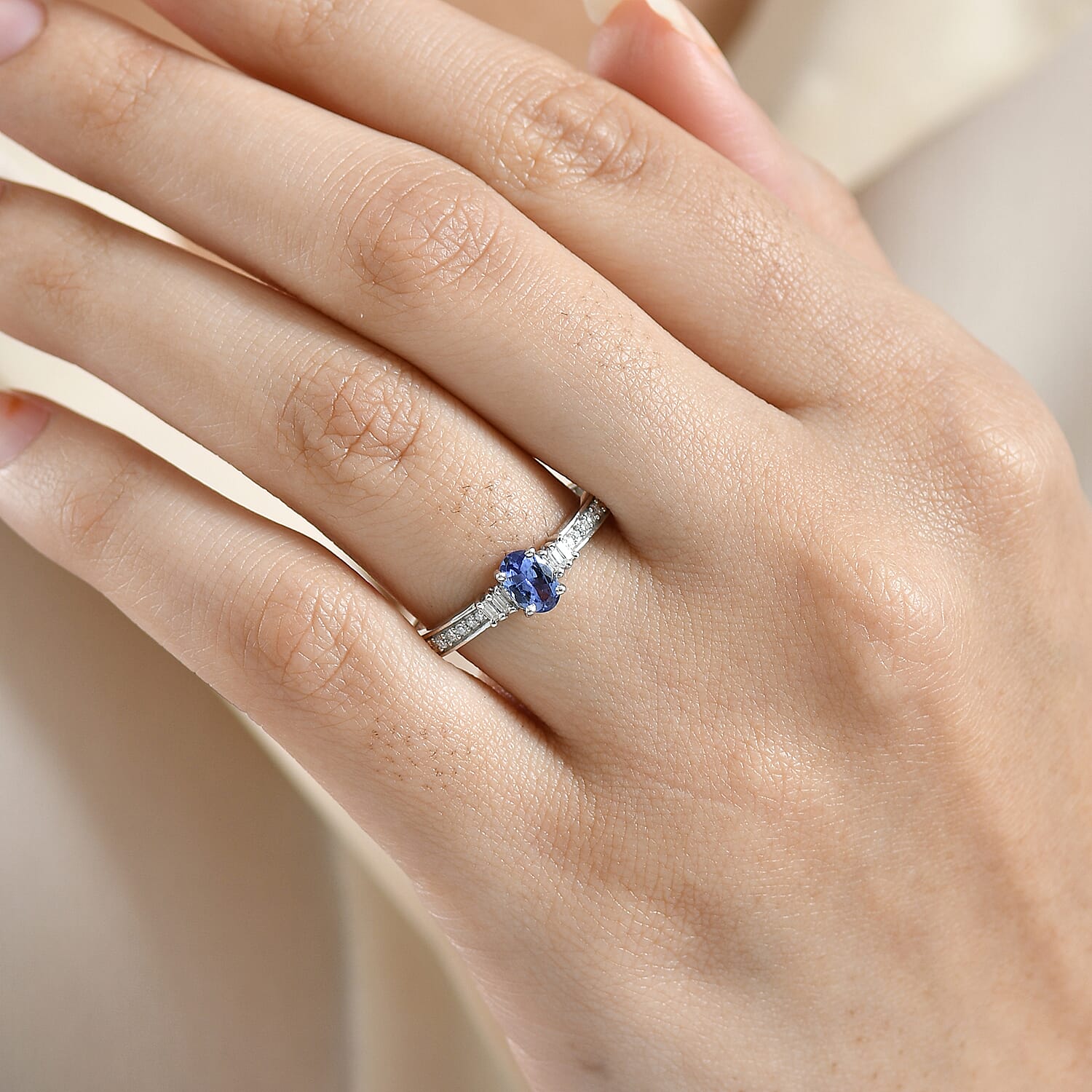 D'Joy - Tanzanite & Moissanite 3 Stone Ring in Platinum Overlay Sterling Silver 0.65 Ct.