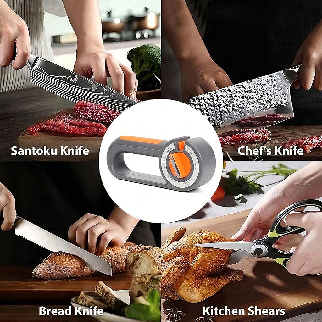 Livmore 6-in-1 Multi-Functional Knife Sharpener - Grey & Orange