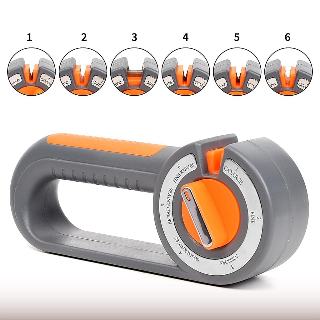 Livmore 6-in-1 Multi-Functional Knife Sharpener - Grey & Orange