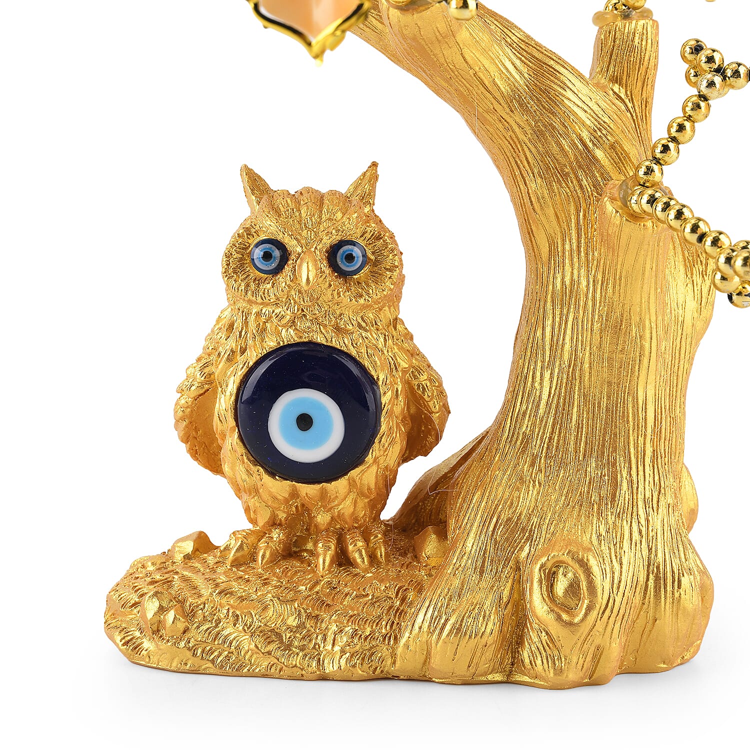 Feng Shui Fortune Tree & Protective Symbolism Owl Resin Figurine (20 x 9cm) - Yellow