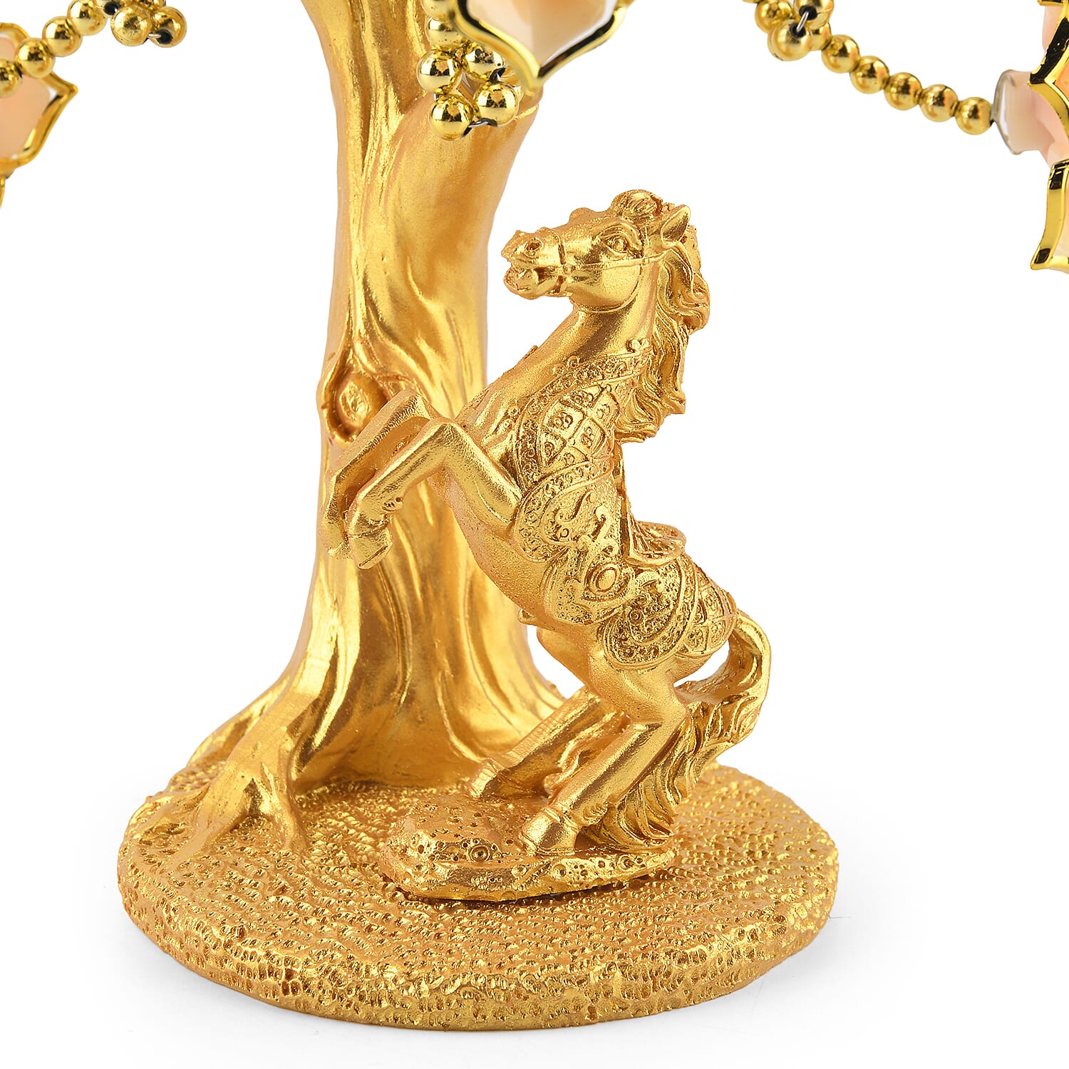 Resin Deco Horse Bonsai Tree - Yellow Trunk Fortune Tree with Flowers (20 x 9 cm)