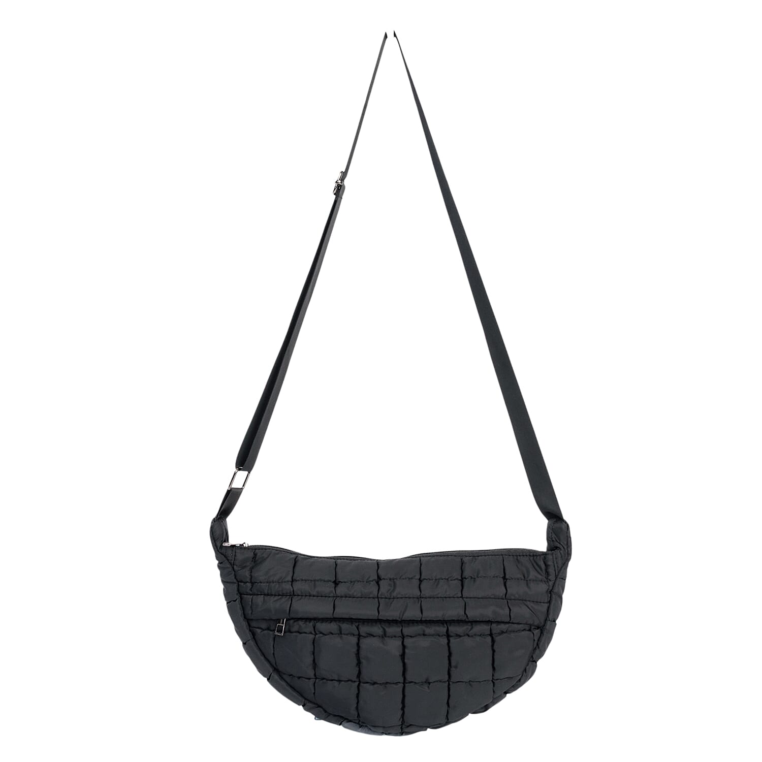 Quilted Puffer Belt Bag with Adjustable Webbing Strap - Black