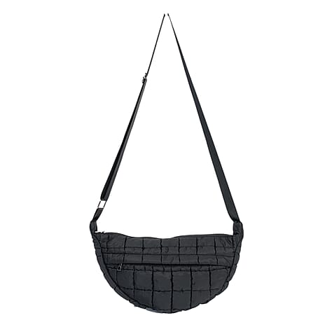 Quilted Puffer Belt Bag with Adjustable Webbing Strap - Black