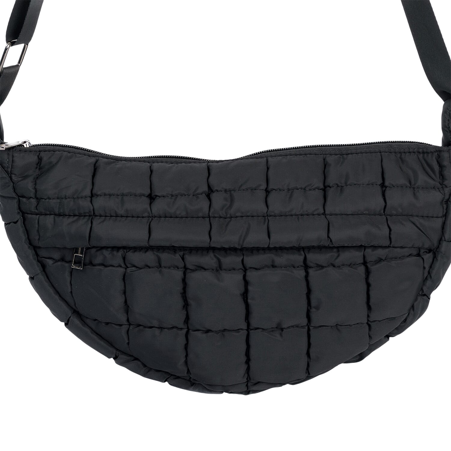 Quilted Puffer Belt Bag with Adjustable Webbing Strap - Black