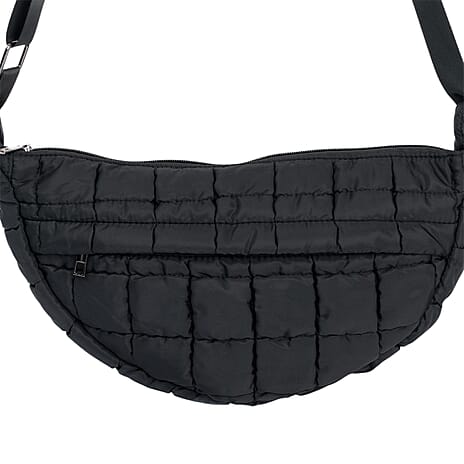 Quilted Puffer Belt Bag with Adjustable Webbing Strap - Black