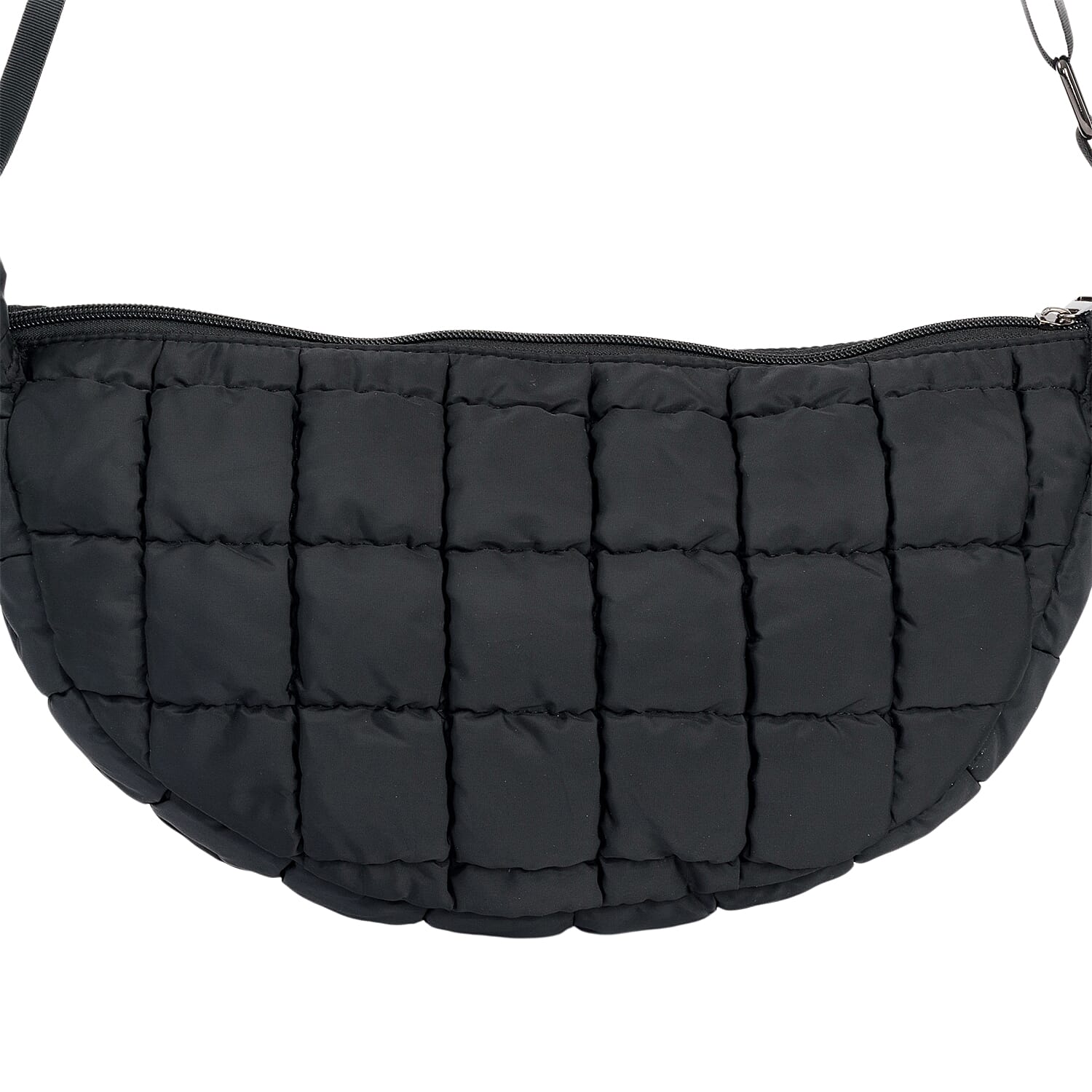 Quilted Puffer Belt Bag with Adjustable Webbing Strap - Black