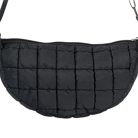 Quilted Puffer Belt Bag with Adjustable Webbing Strap - Black