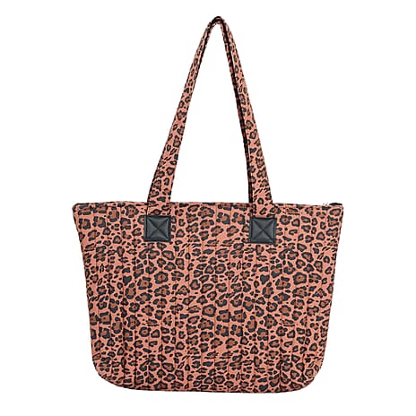 Coastal Quilted Leopard Print Brown Utility Tote Bag