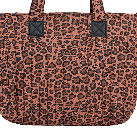 Coastal Quilted Leopard Print Brown Utility Tote Bag