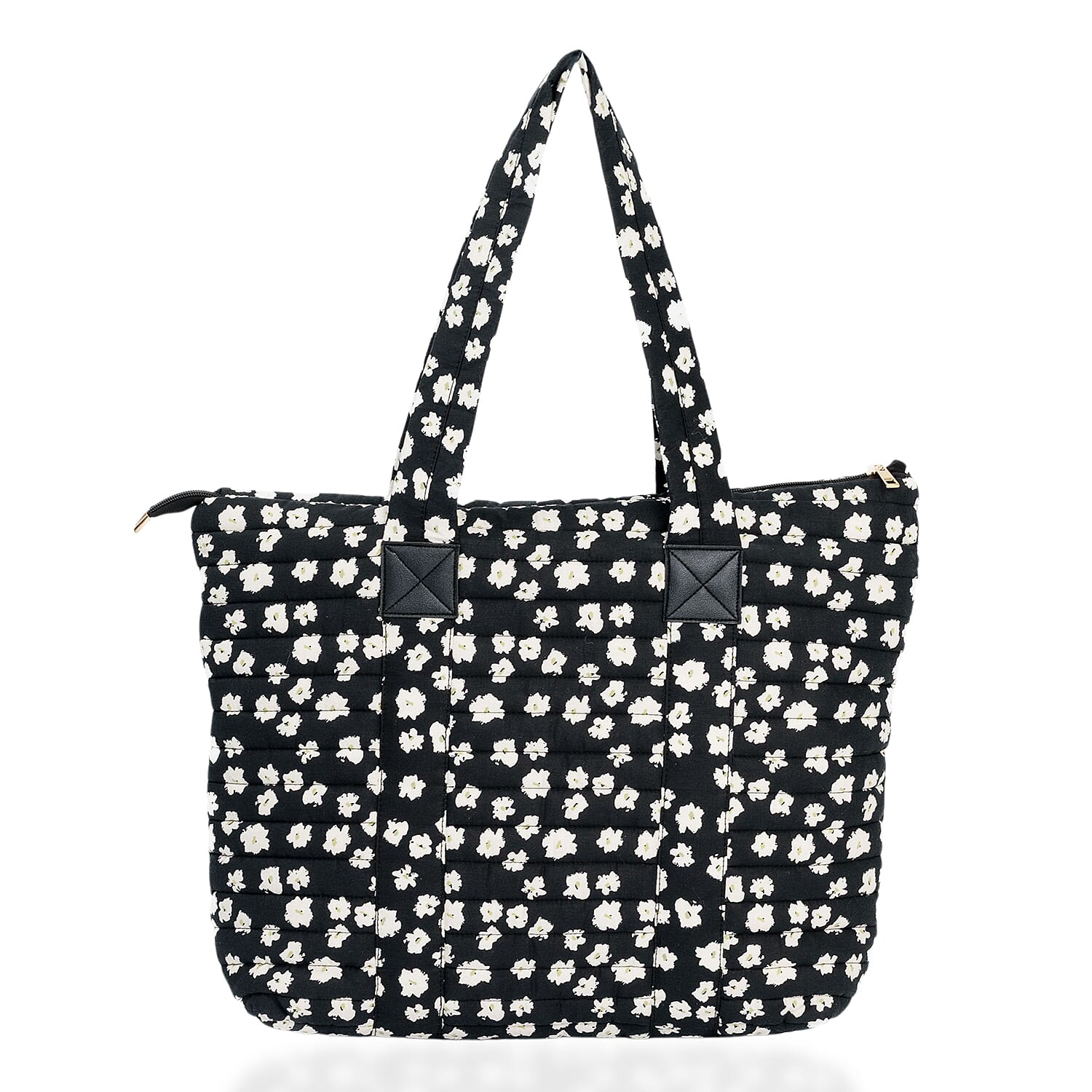 Coastal Quilted Floral Print Black Utility Tote Bag