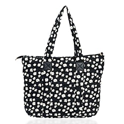 Coastal Quilted Floral Print Black Utility Tote Bag
