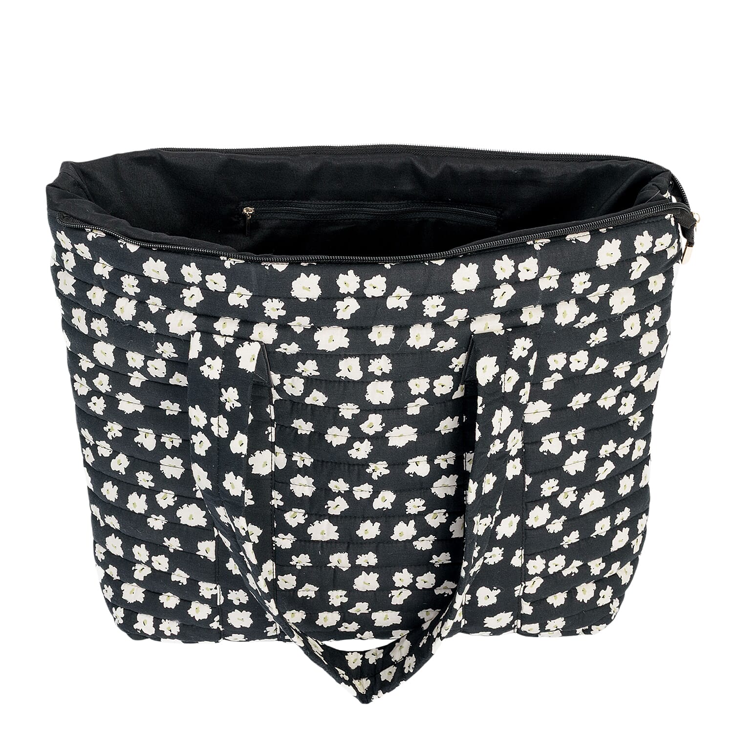 Coastal Quilted Floral Print Black Utility Tote Bag