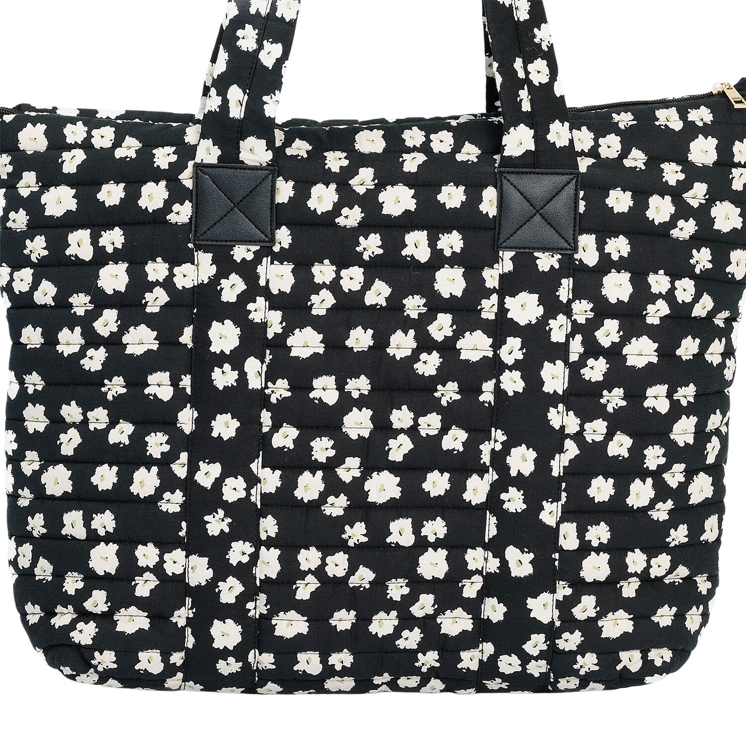 Coastal Quilted Floral Print Black Utility Tote Bag