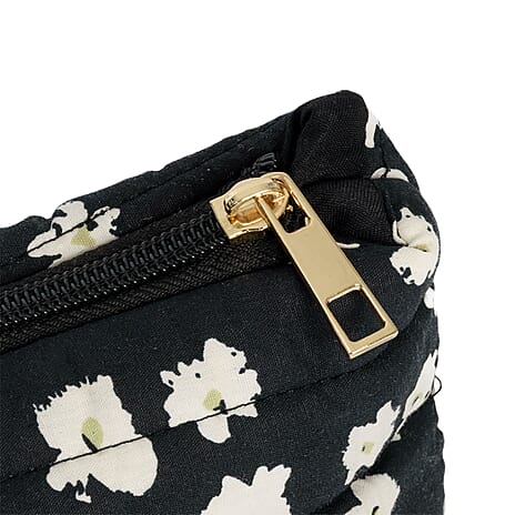 Coastal Quilted Floral Print Black Utility Tote Bag