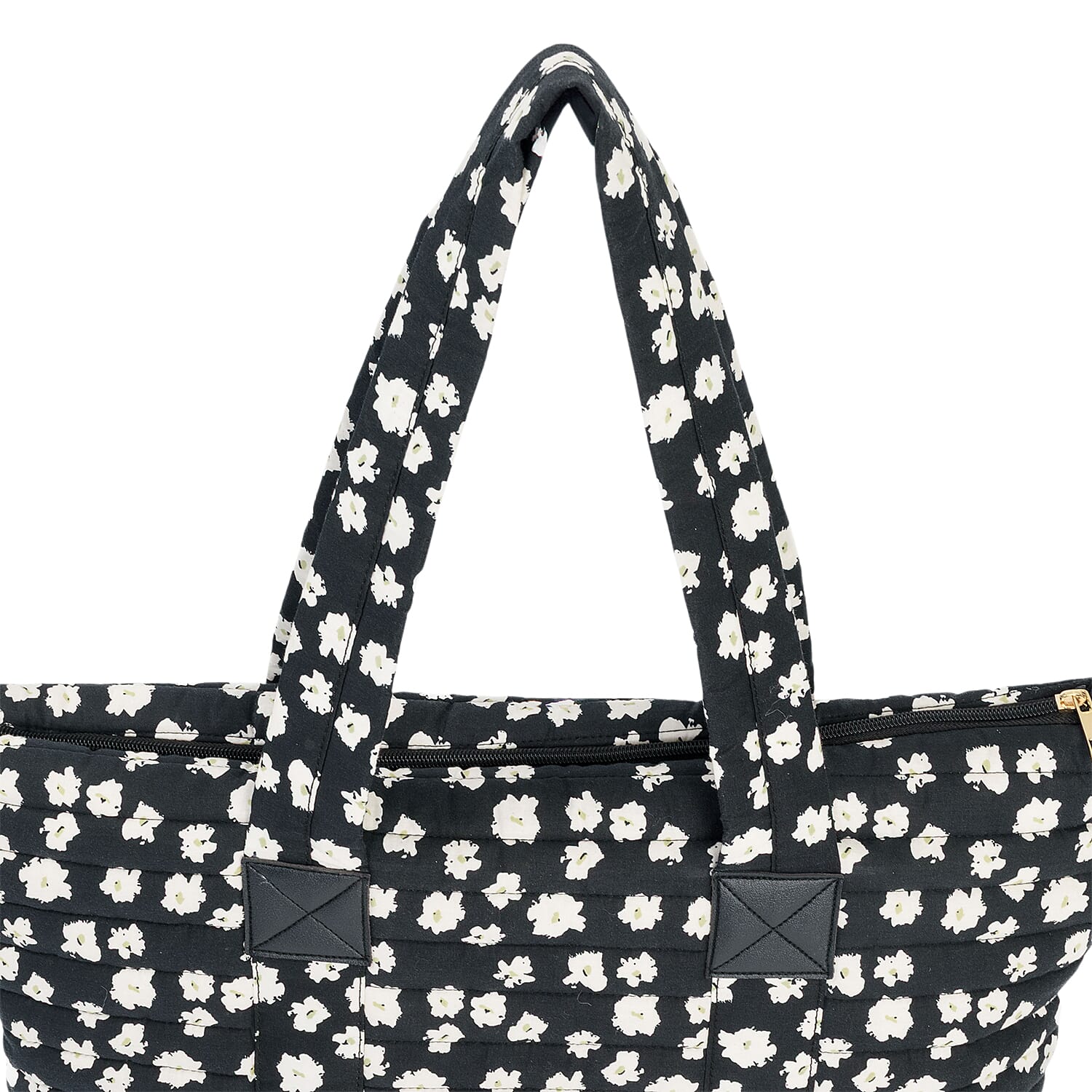 Coastal Quilted Floral Print Black Utility Tote Bag