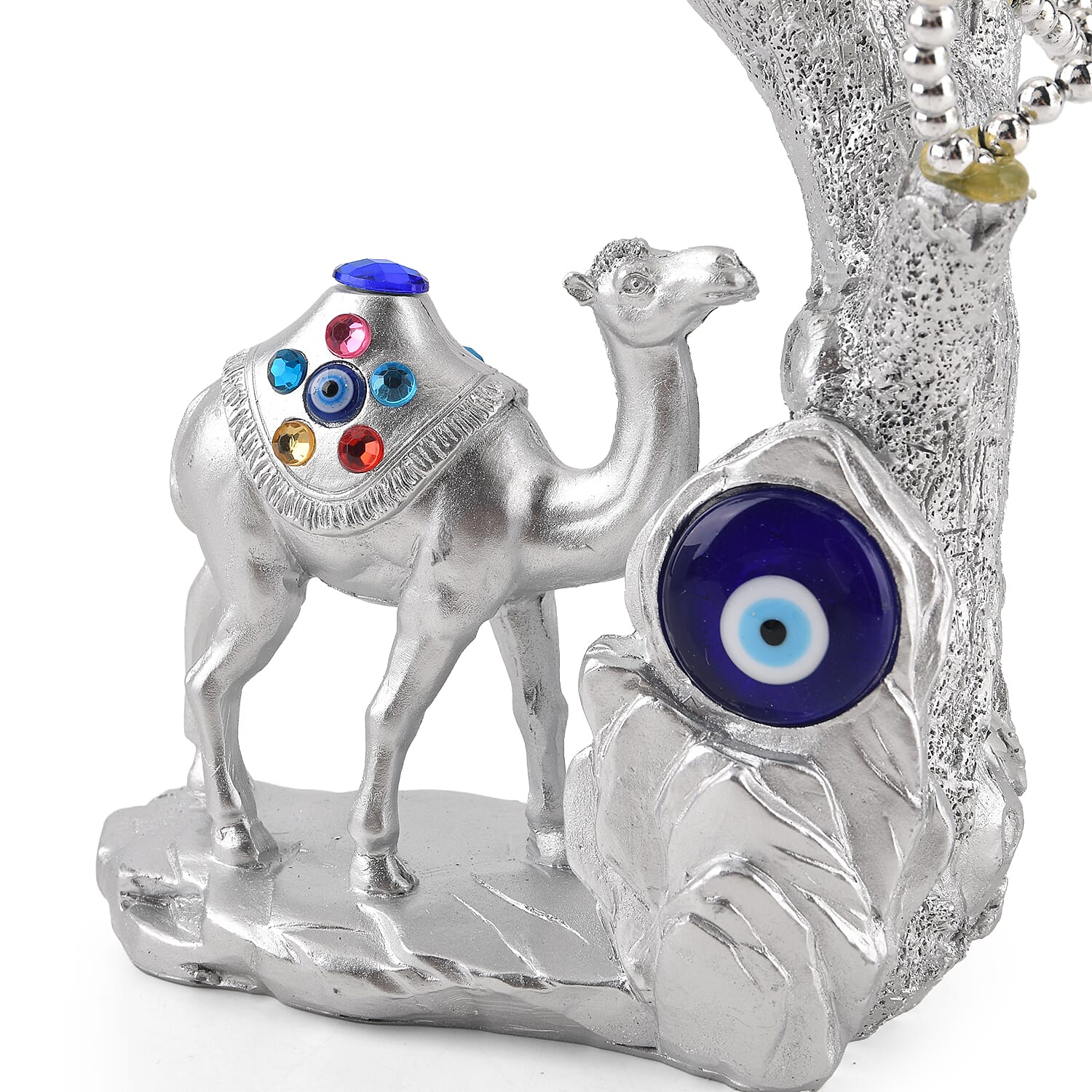 Resin Camel Feng Shui Fortune Tree with Flower (20 x 9 cm) - Silver