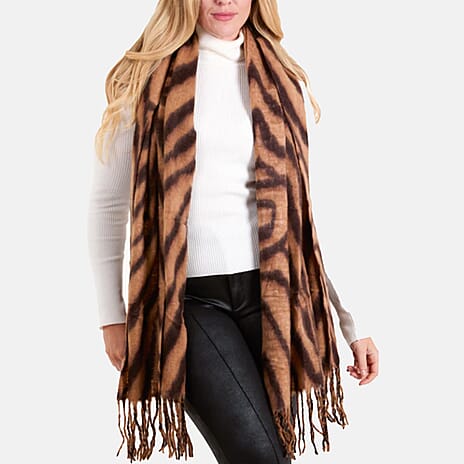 QED Zebra Print Scarf (190 x 50 Cm) - Taupe