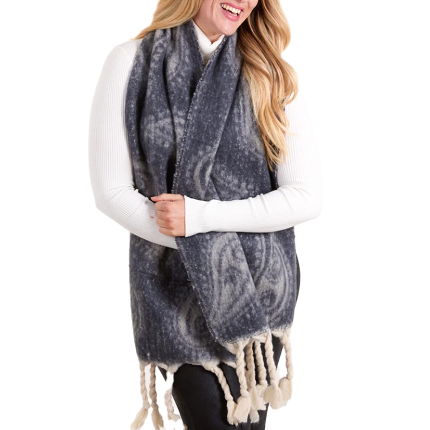 QED Paisley Print Scarf (Free Size) - Grey