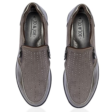 Jo-Joe Jessica Wedge Shoe With Metallic Trim - Zip (Size 6) - Pewter