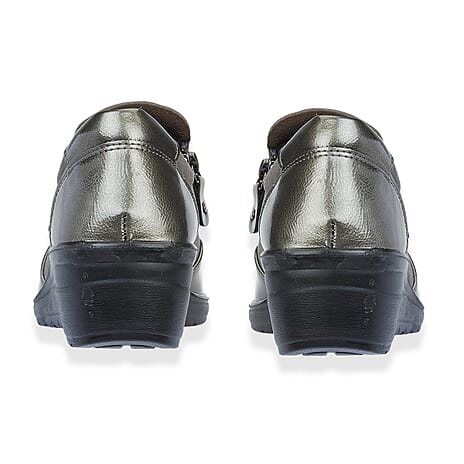 Jo-Joe Jessica Wedge Shoe With Metallic Trim - Zip (Size 7) - Pewter