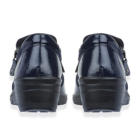 Jo-Joe Jessica Wedge Shoe With Metallic Trim - Zip (Size 6) - Navy