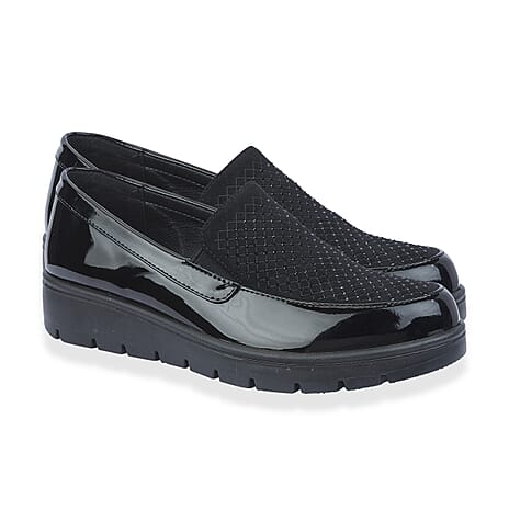 Shoetree Comfort Ladies Lightweight Twin Gusset Slip On Shoe with Diamonte (Size 8) - Black