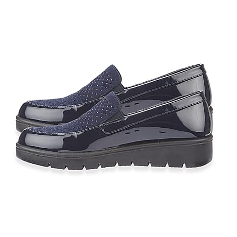 Shoetree Comfort Ladies Lightweight Twin Gusset Slip On Shoe with Diamonte (Size 7) - Navy