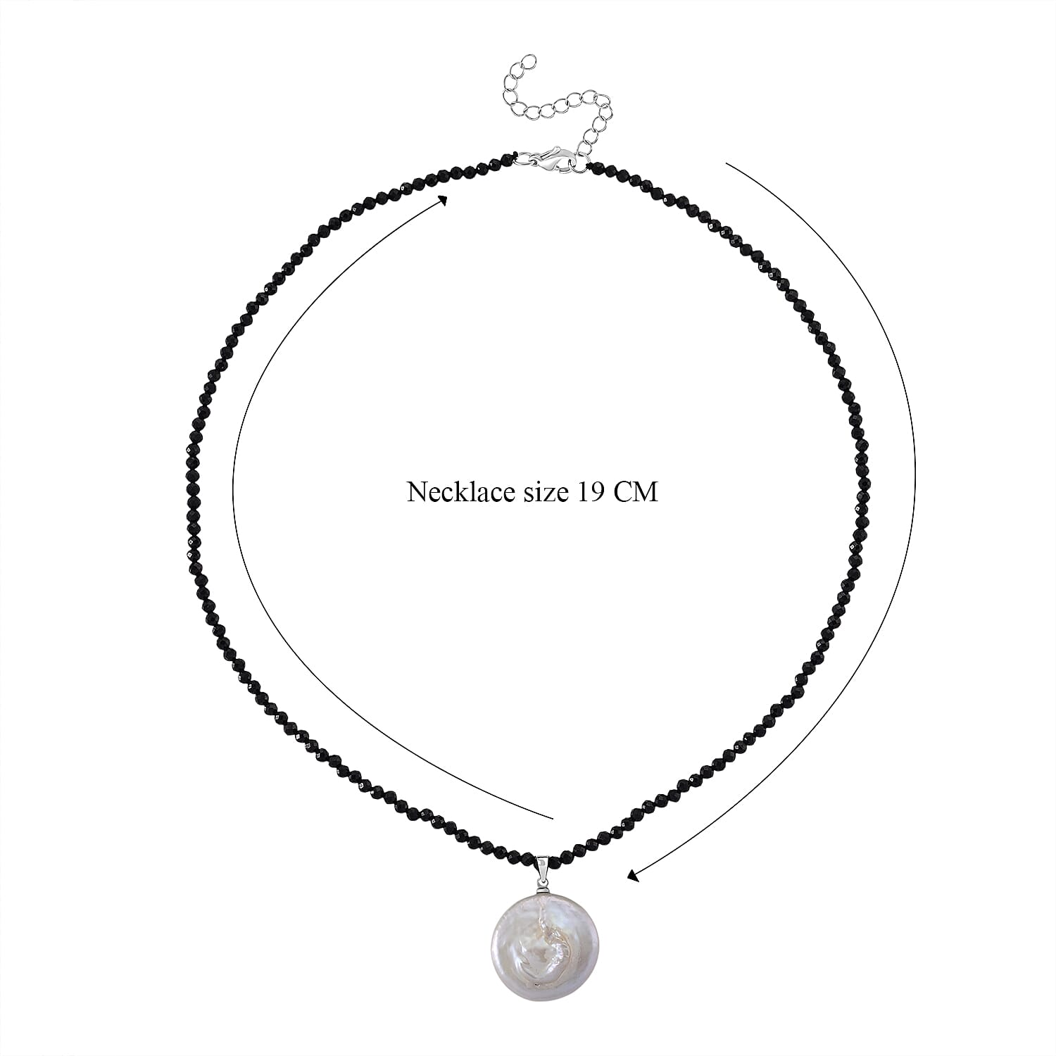 White Coin Pearl & Black Spinel Necklace (Size - 18-2 Inch Ext) 50.00 Ct.