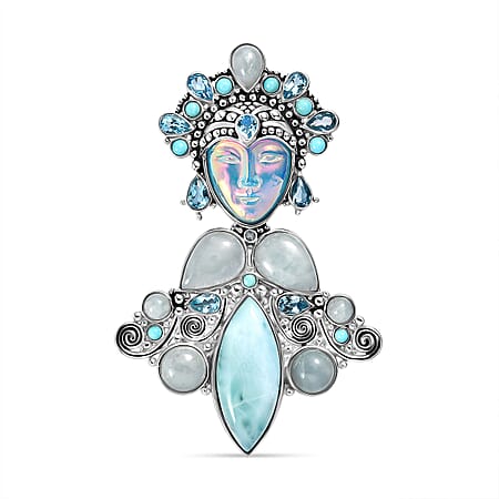 Sajen Silver- Optic Fibre Pink Pearl Coating & Multi Gemstones Goddess Pendant in Rhodium Overlay Sterling Silver 29.36 Ct.