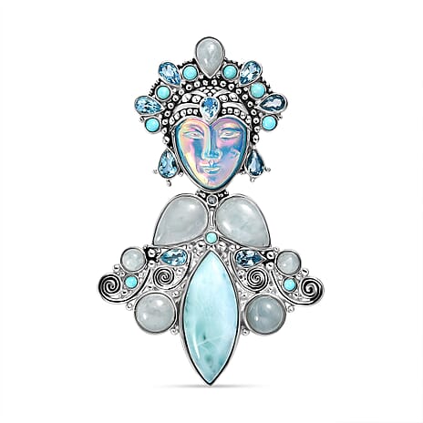 D'Joy Optic Fiber Pink Pearl Coating & Multi Gemstones Pendant in Rhodium Overlay Sterling Silver 29.36 Ct, Silver Wt. 13.20 Gms.