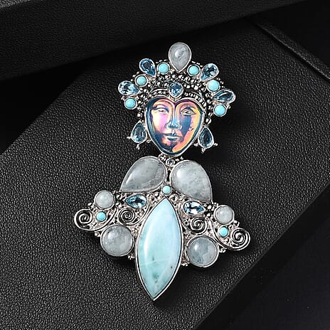 Sajen Silver- Optic Fiber Pink Pearl Coating & Multi Gemstones Pendant in Rhodium Overlay Sterling Silver 29.36 Ct