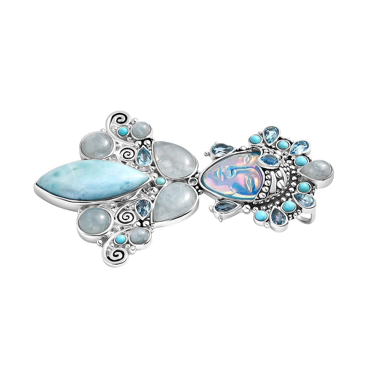 D'Joy Optic Fiber Pink Pearl Coating & Multi Gemstones Pendant in Rhodium Overlay Sterling Silver 29.36 Ct, Silver Wt. 13.20 Gms.