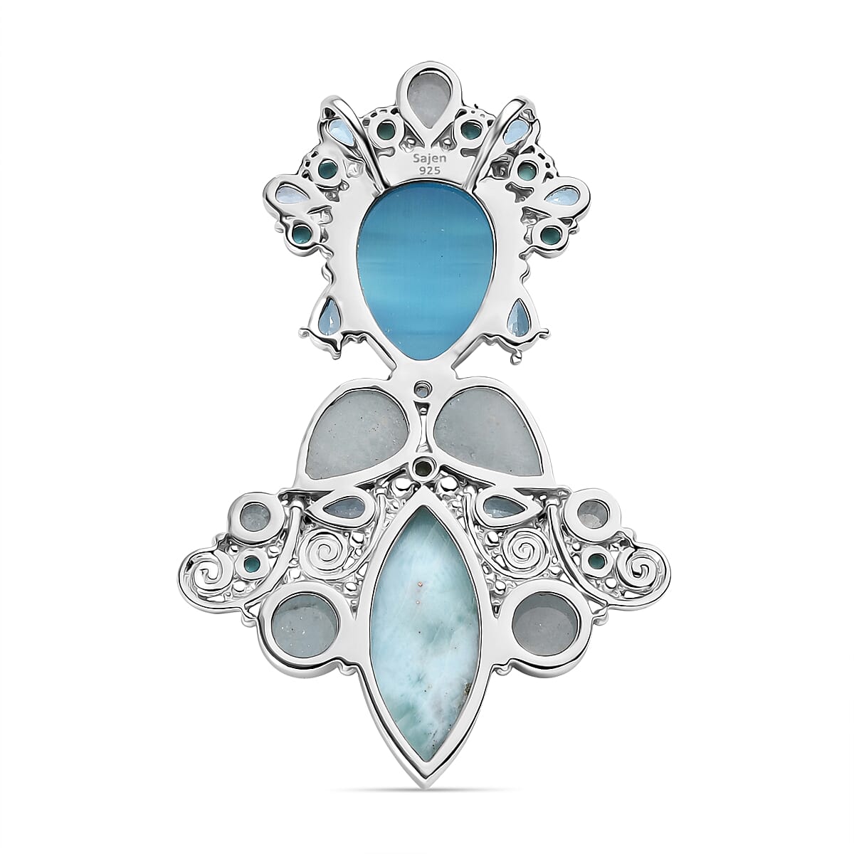 D'Joy Optic Fiber Pink Pearl Coating & Multi Gemstones Pendant in Rhodium Overlay Sterling Silver 29.36 Ct, Silver Wt. 13.20 Gms.