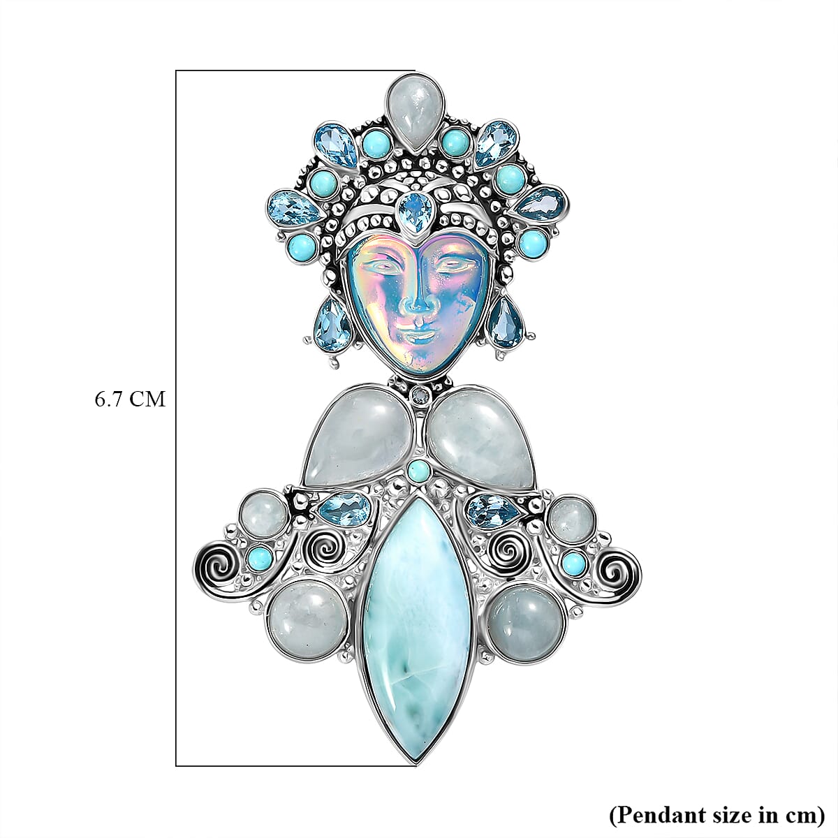 D'Joy Optic Fiber Pink Pearl Coating & Multi Gemstones Pendant in Rhodium Overlay Sterling Silver 29.36 Ct, Silver Wt. 13.20 Gms.