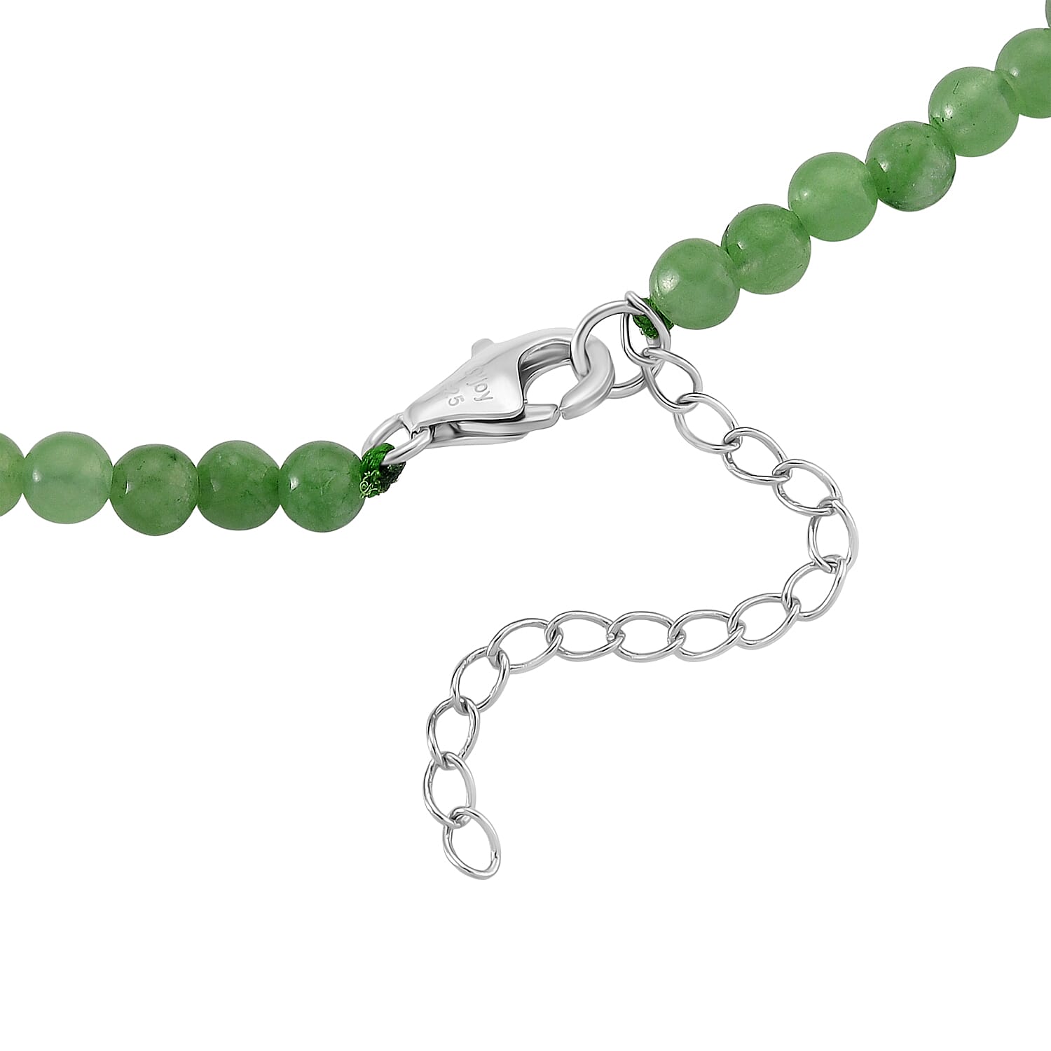 D'Joy White Baroque Pearl & Green Jade Beads Necklace (Size 20 - 2 Ext) in Rhodium Overlay Sterling Silver 140.00 Ct.