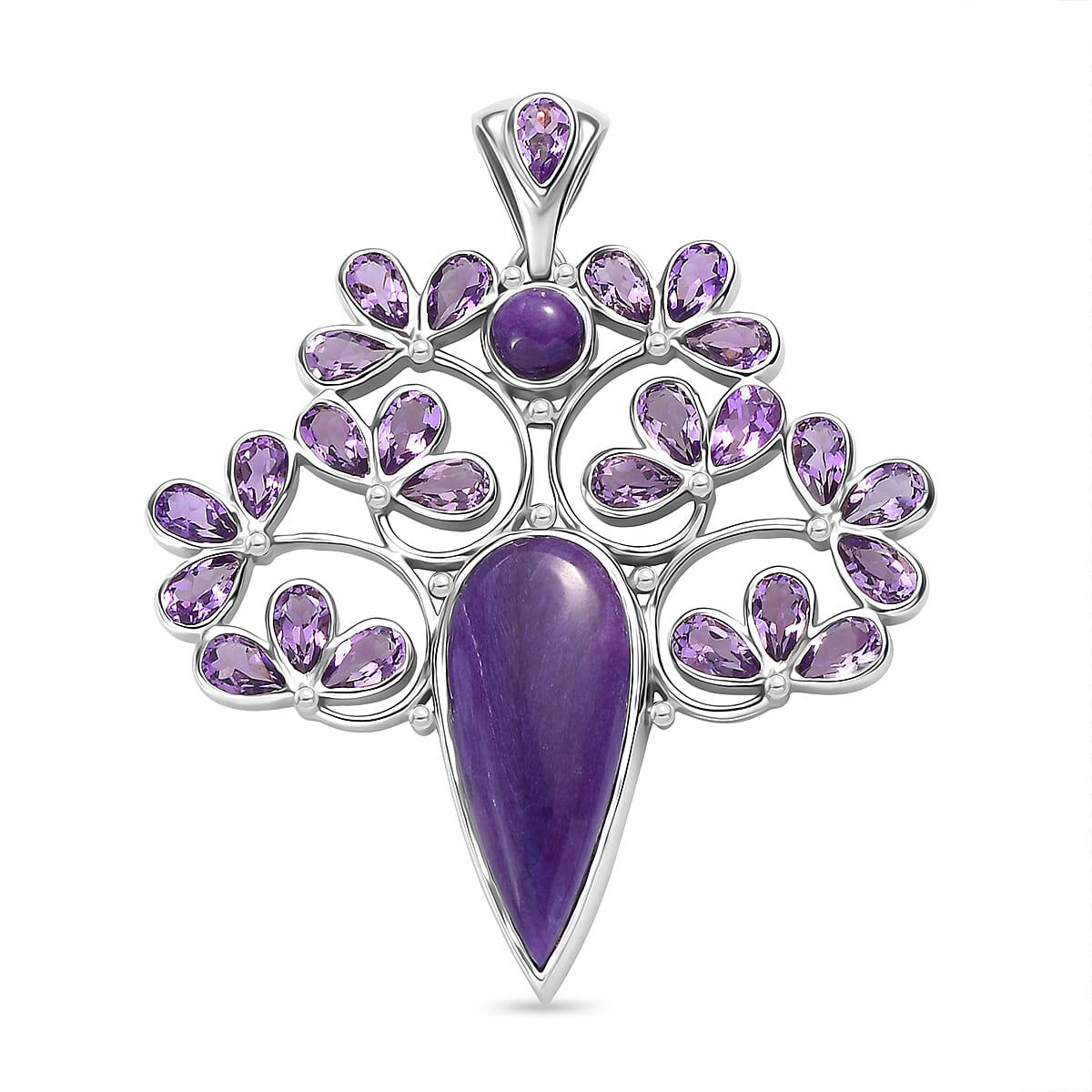 Sajen Silver- Chaorite & African Amethyst Pendant in Rhodium Overlay Sterling Silver 15.63 Ct,