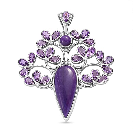 Sajen Silver - Chaorite & African Amethyst Leafy Vine Pendant in Rhodium Overlay Sterling Silver 15.63 Ct.