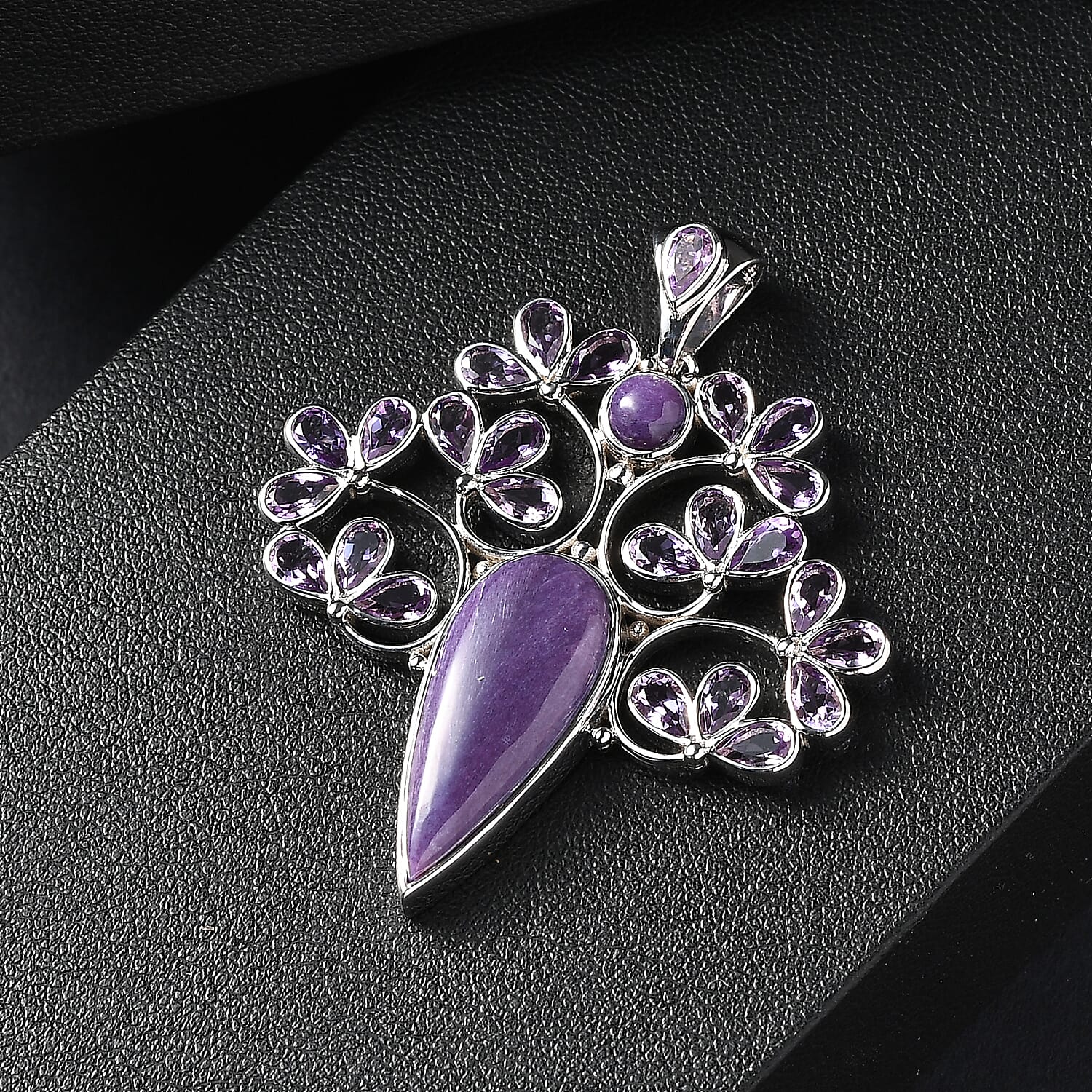 Sajen Silver- Chaorite & African Amethyst Pendant in Rhodium Overlay Sterling Silver 15.63 Ct,