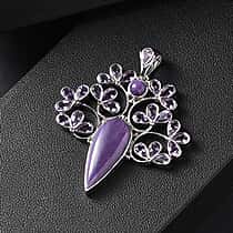 Sajen Silver - Chaorite & African Amethyst Pendant in Rhodium Overlay Sterling Silver 15.63 Ct.