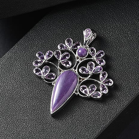 Sajen Silver - Chaorite & African Amethyst Pendant in Rhodium Overlay Sterling Silver 15.63 Ct.