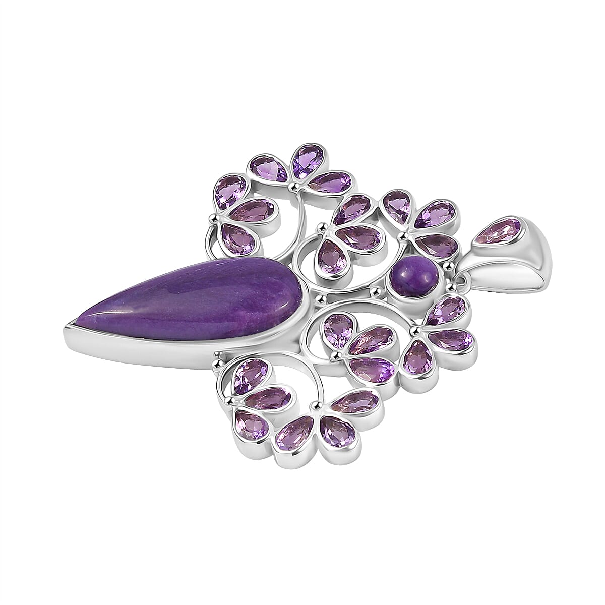 Sajen Silver- Chaorite & African Amethyst Pendant in Rhodium Overlay Sterling Silver 15.63 Ct,