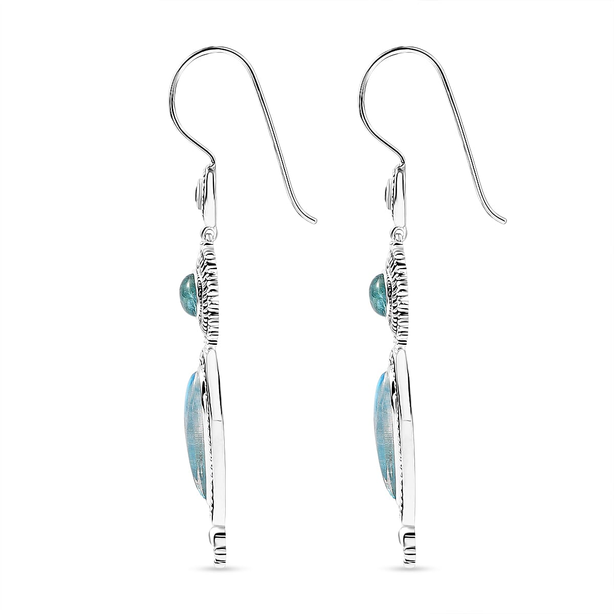 Sajen Silver - Blue Topaz, Apatite & Aquamarine Color Quartz Earring in Rhodium Overlay Sterling Silver 8.50 Ct, Silver Wt. 11.05 Gms.