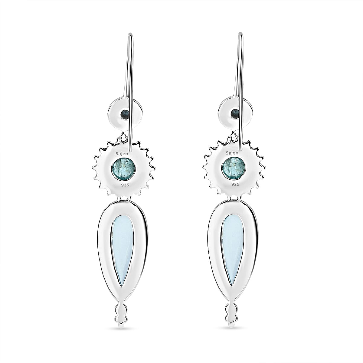Sajen Silver - Blue Topaz, Apatite & Aquamarine Color Quartz Earring in Rhodium Overlay Sterling Silver 8.50 Ct, Silver Wt. 11.05 Gms.