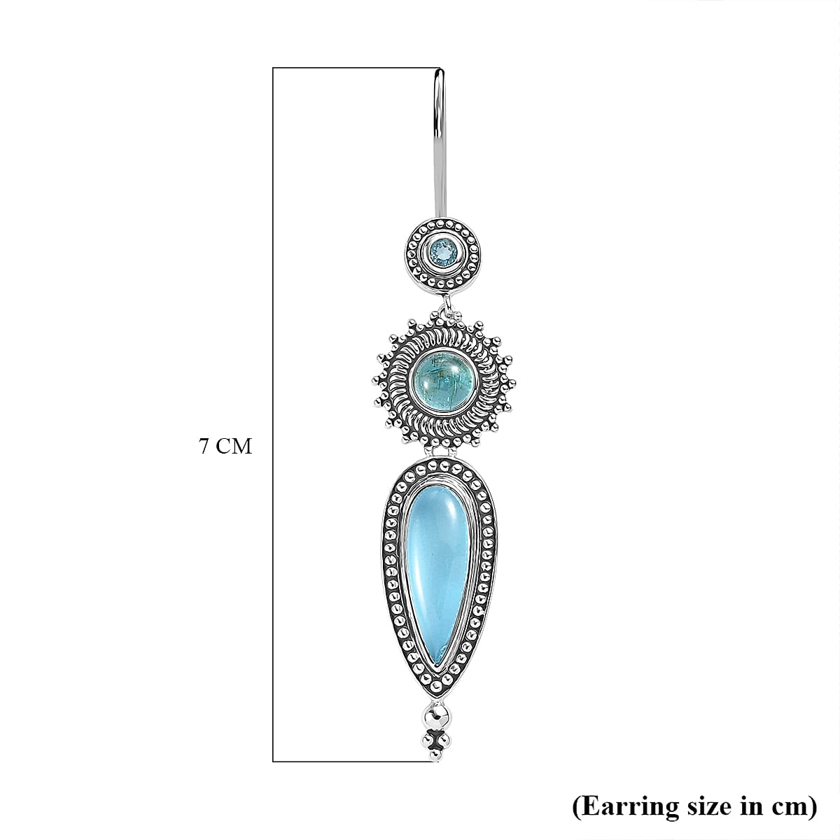 Sajen Silver - Blue Topaz, Apatite & Aquamarine Color Quartz Earring in Rhodium Overlay Sterling Silver 8.50 Ct, Silver Wt. 11.05 Gms.