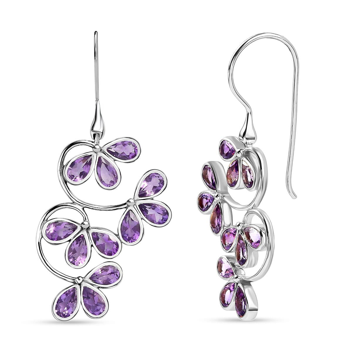 Sajen Silver- African Amethyst Earring with Hook in Rhodium Overlay Sterling Silver
