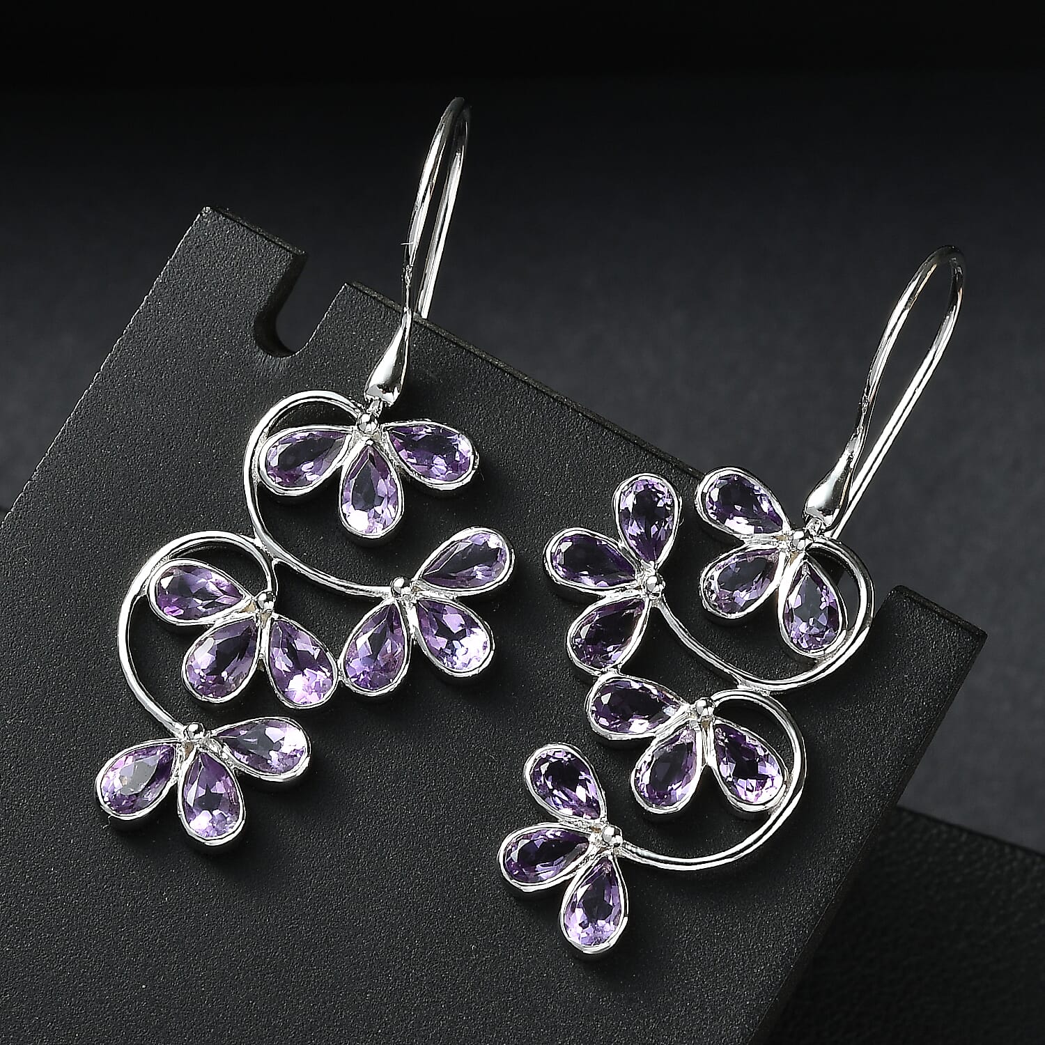 Sajen Silver- African Amethyst Earring with Hook in Rhodium Overlay Sterling Silver