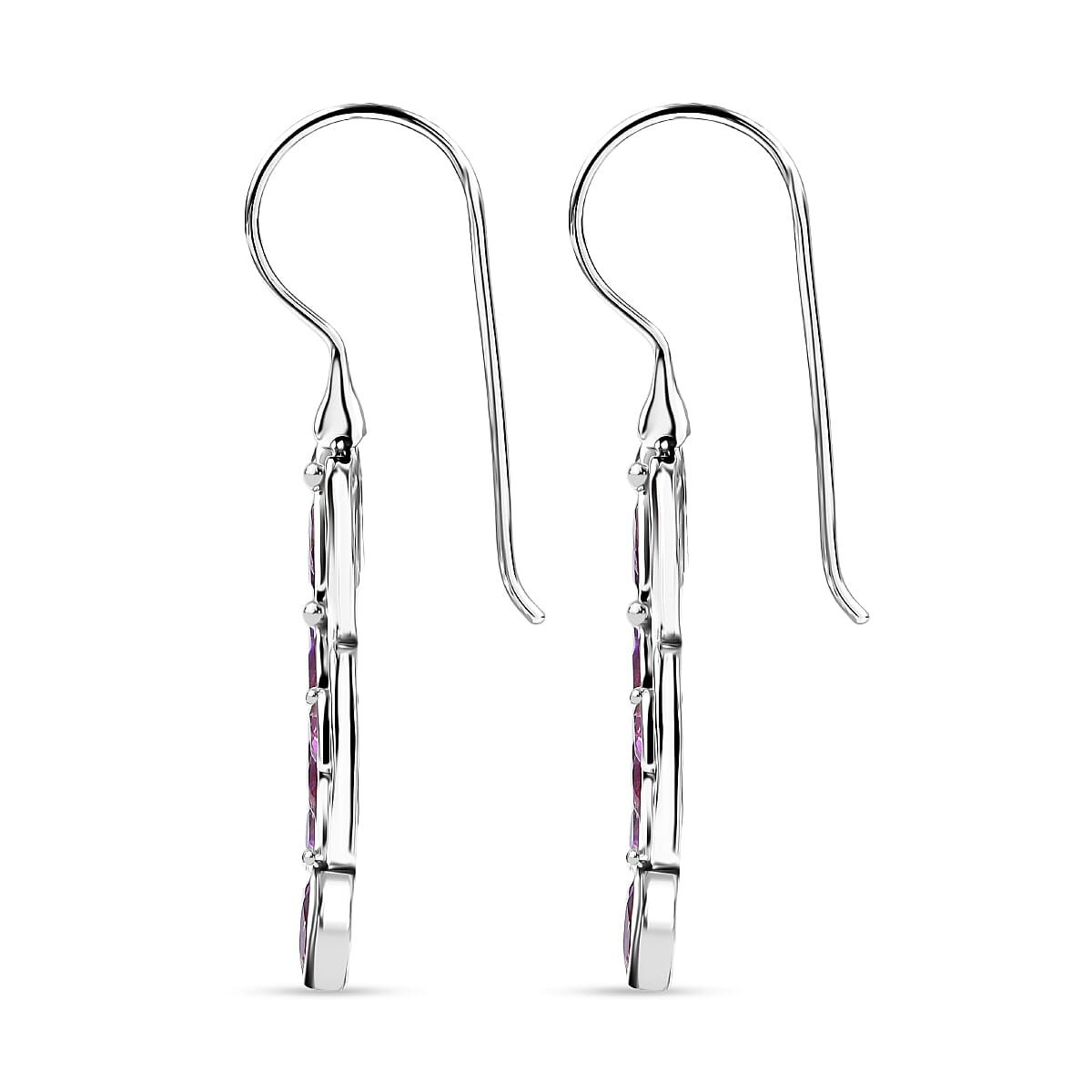 Sajen Silver- African Amethyst Earring with Hook in Rhodium Overlay Sterling Silver