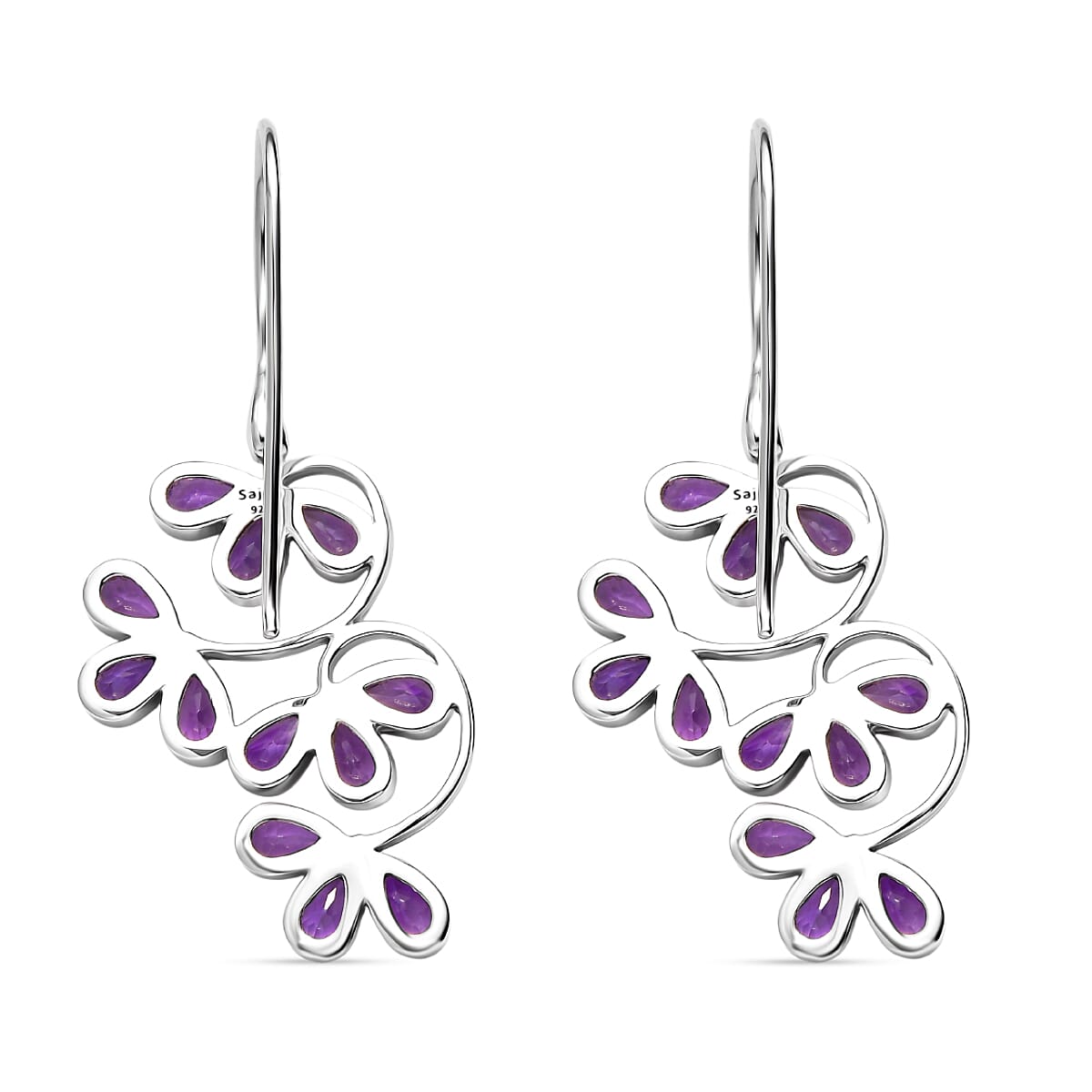 Sajen Silver- African Amethyst Earring with Hook in Rhodium Overlay Sterling Silver