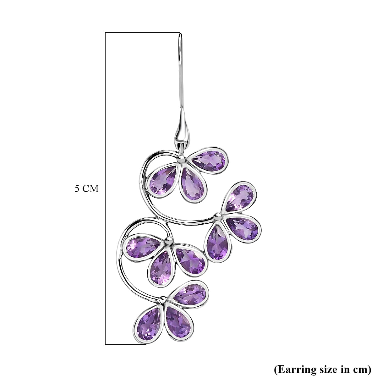 Sajen Silver- African Amethyst Earring with Hook in Rhodium Overlay Sterling Silver