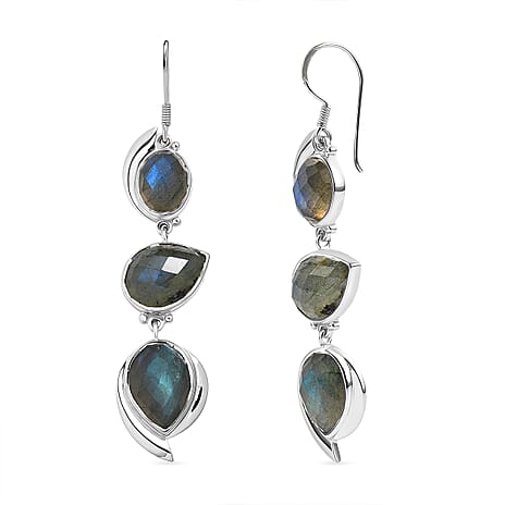 Sajen Silver- Labradorite Earring in Rhodium Overlay Sterling Silver 21.93 Ct